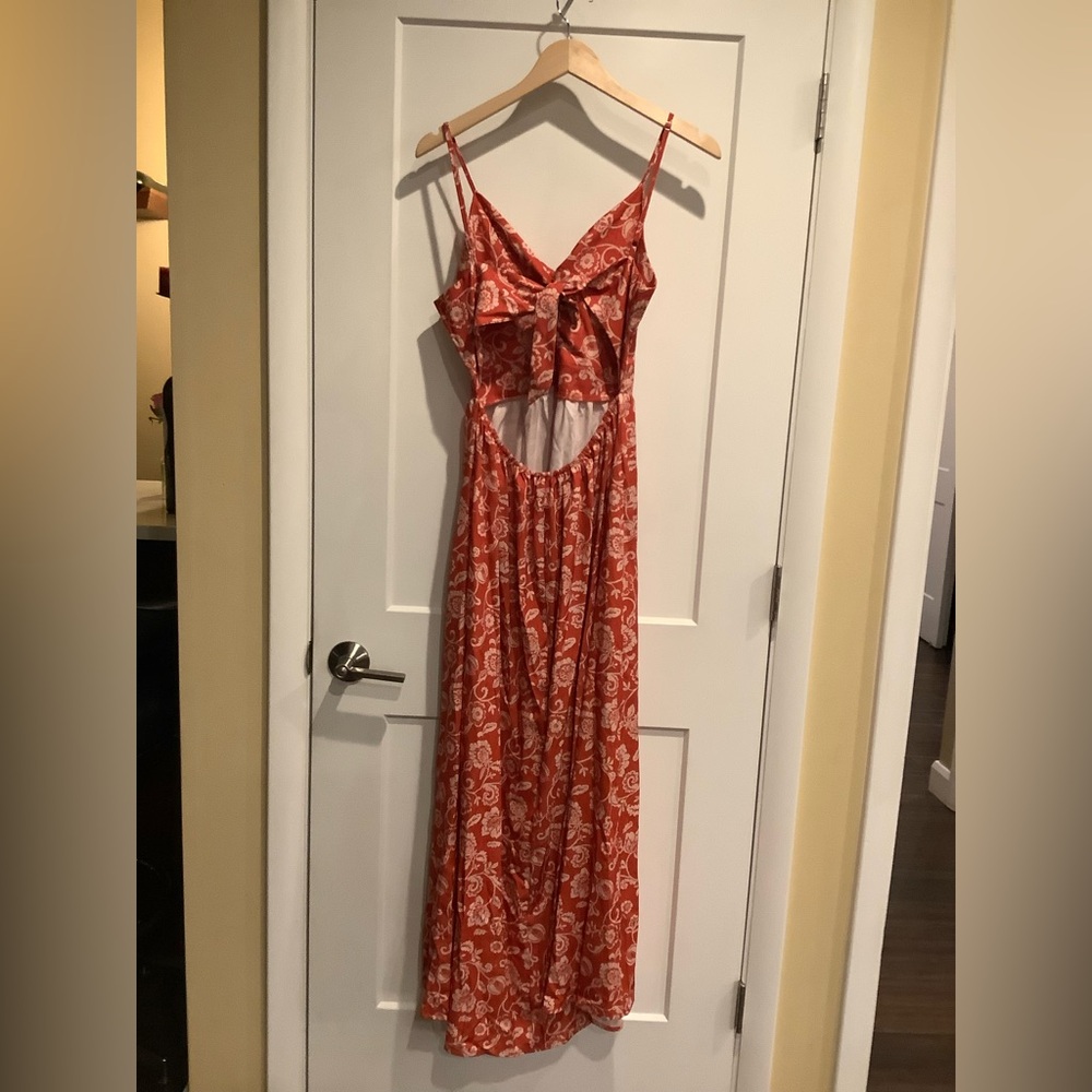 Orange Floral Twist front Maxi Dress - Picture 2 of 8